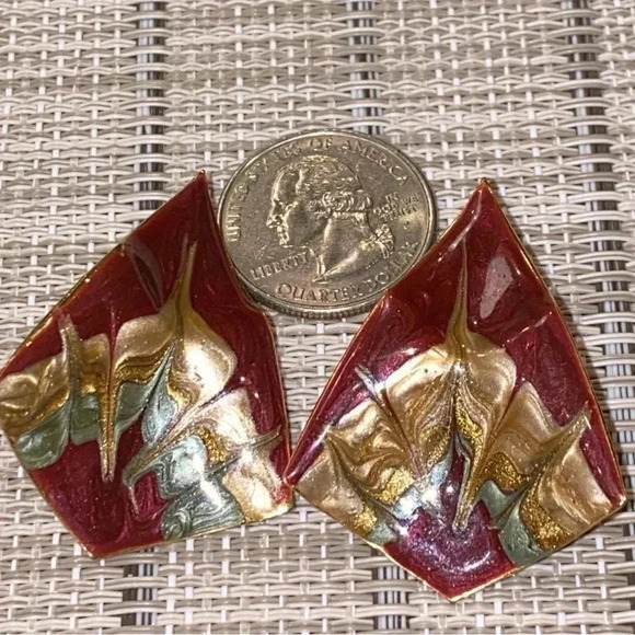 Vintage Enamel Pierced Earrings - Picture 3 of 5